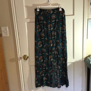 Forever 21 teal floral faux wrap maxi skirt large